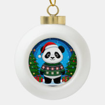 Joli panda en pull de Noël portant un chapeau de P