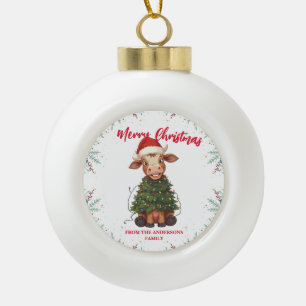 Boule En Céramique Joli vache joyeux Noël arbre de Noël veau bœuf mot