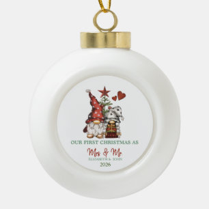 Boule En Céramique Jolis nains sapin notre premier Noël