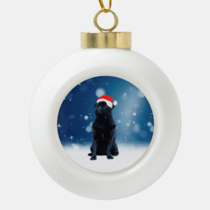 Boule En Céramique Jote Chien Carlin noir Noël Santa Hat Étoiles de n