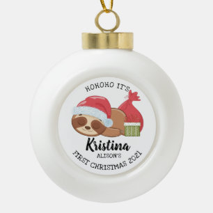 Boule En Céramique Jour férié joli Sloth Baby's First Christmas