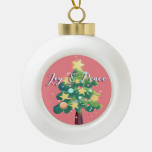 Boule En Céramique Joy & Peace Légende Carton Arbre de Noël rose