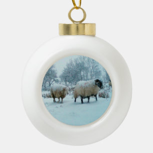 Boule En Céramique Joyeux Baaaa Mas Moutons Neige Scène d'Hiver Festi