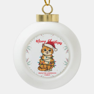 Boule En Céramique Joyeux et lumineux chat Noël chaton neige hiver