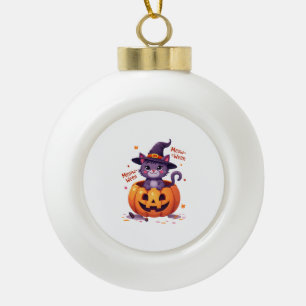 Boule En Céramique Joyeux Meow-a-ween - Chouette Chat Sorcière Citrou