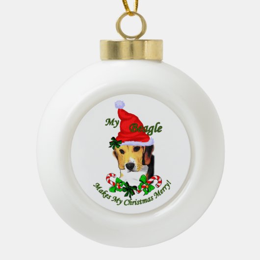 Boule En Céramique Joyeux Noël beagle (Devant)