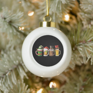 Boule En Céramique Joyeux Noël Bières Buveur de bière de Père Noël 