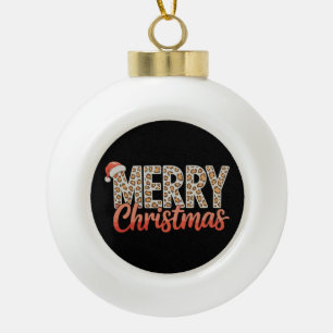 Boule En Céramique Joyeux Noël Chapeau de Santa Léopard Guépard Xmas