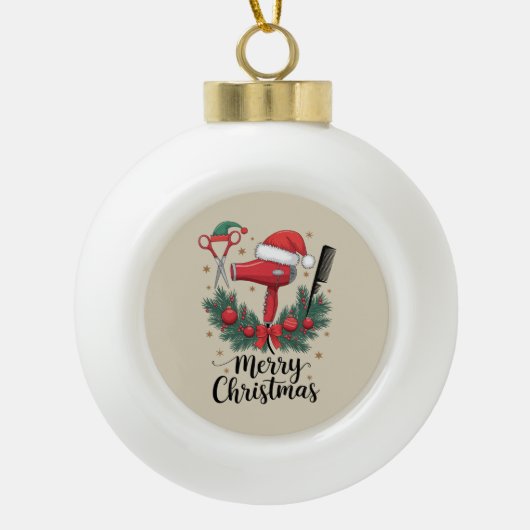 Boule En Céramique Joyeux Noël coiffeur coiffeur Xmas coiffure (Devant)