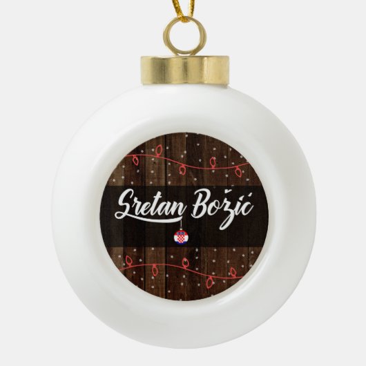 Boule En Céramique Joyeux Noël croate, Sretan Božić rustique (Devant)