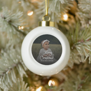 Boule En Céramique Joyeux Noël Écriture Fantaisiste Photo de bébé