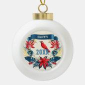 Boule En Céramique Joyeux Noël et Bonne Année ! 2024 Oiseau Rouge (Devant)