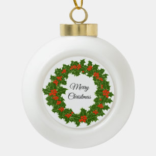 Boule En Céramique Joyeux Noël Holly Wreath