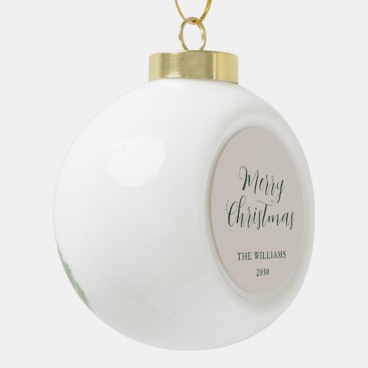 Boule En Céramique Joyeux Noël moderne Script beige vert (Gauche)