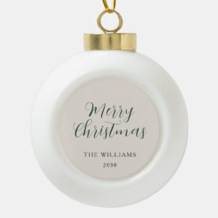 Boule En Céramique Joyeux Noël moderne Script beige vert