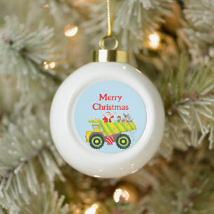 Boule En Céramique Joyeux Noël Père Noël dans un Elfe de benne, Renne