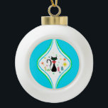 Boule En Céramique Joyeux Noël Retro Chat Siamese<br><div class="desc">Avec ce chat Siamese moderne du milieu du siècle,  un délicieux design en sablier fait un accent amusant pour votre arbre de Noël.</div>