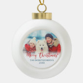 Boule En Céramique Joyeux Noël Rouge Script Family Photo Dog (Devant)
