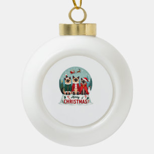 Boule En Céramique Joyeux Noël Trois Santa Elf Renne Chats Siamois C