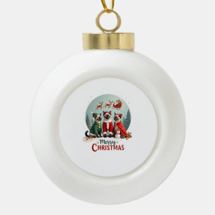 Boule En Céramique Joyeux Noël Trois Santa Elf Renne Siamois C