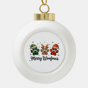 Boule En Céramique Joyeux Woofmas Chien Patte Noël Jolis Lumières de