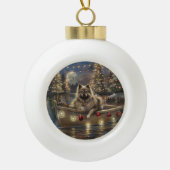 Boule En Céramique Keeshond Noël Festive Voyage (Devant)