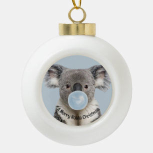 Boule En Céramique Koala soufflant un bubble gum bleu Noël salutation