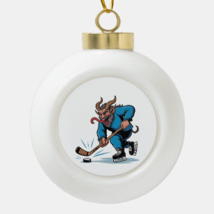 Boule En Céramique Krampus effrayant jouant au hockey sur glace de No