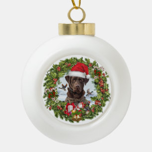 Boule En Céramique Labrador Retriever chocolat, Couronne de Noël