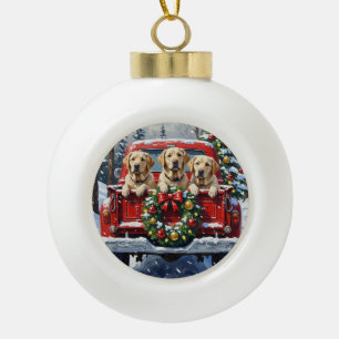 Boule En Céramique Labrador Retriever Noël Camion Rouge Fêtes