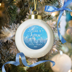 Boule En Céramique Laissez-le Neiger Bleu Cristal
