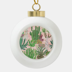 Boule En Céramique Lamas aquarelle et motif cactus.