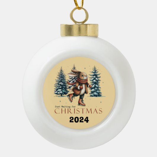 Boule En Céramique Lapin En Attente De Noël (Devant)