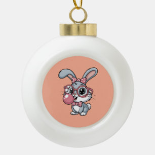 Boule En Céramique Lapin mignon avec des lunettes qui souffle du chew