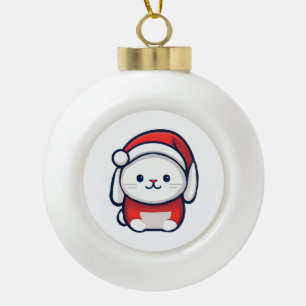 Boule En Céramique Lapin mignon de Noël en chapeau de Santa