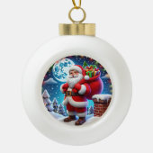 Boule En Céramique Le Père Noël se présente sous un ciel étoilé (Devant)