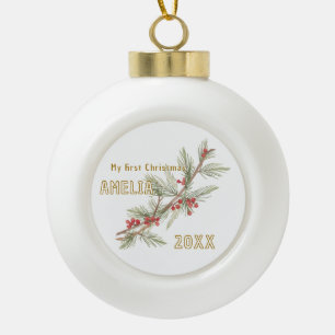 Boule En Céramique Le premier Noël de bébé Holly Feuillage d'hiver