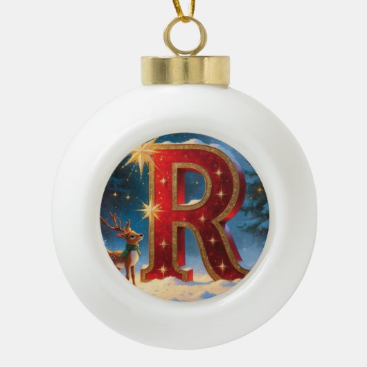 Boule En Céramique Letter R Christmas Reindeer Personalized Initial (Devant)