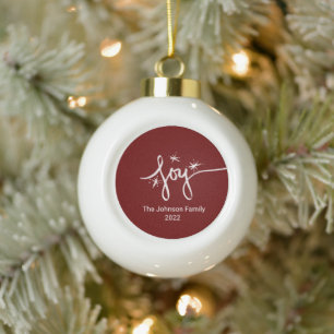 Boule En Céramique Lettre de Joie de Noël Flocons de Neige Roses Dess