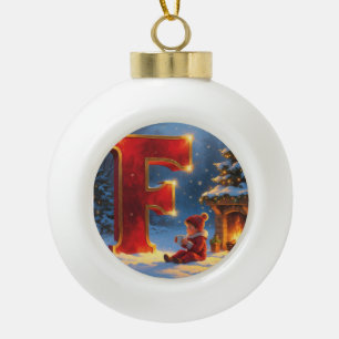 Boule En Céramique Lettre F Cheminée de Noël Initiale Personnalisée