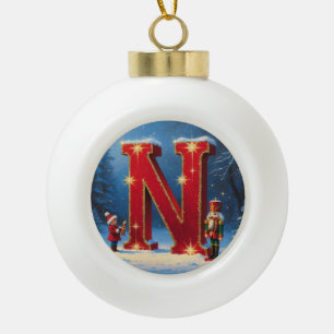Boule En Céramique Lettre N Casse-Noisette de Noël Initiale Personnal