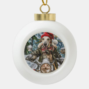 Boule En Céramique Lévrier sur une moto pour Noël