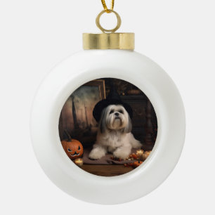 Boule En Céramique Lhasa Apso Citrouille Halloween effrayant