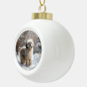 Boule En Céramique Lhassa Apso Laisse Neige Noël (Droite)