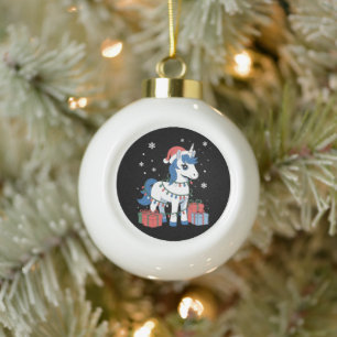 Boule En Céramique Licorne de Noël Chapeau de Père Noël Lumières Neig
