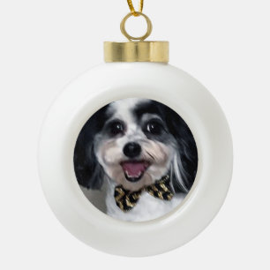 Boule En Céramique L'Ornement de Noël du chien mignon, Cravate de bo