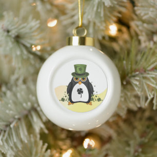 Boule En Céramique Lucky Penguin Saint-Patrick Irish Clover