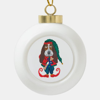 Boule En Céramique Lutin Basset Hound de Noël