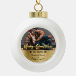 Boule En Céramique Luxe personnalisé premier Noël Elégant Couple