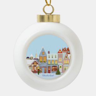 Boule En Céramique Maisons de ville de Noël sous un ciel bleu